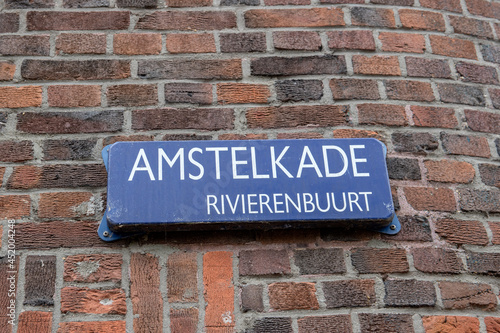 Street Sign Amstelkade At Amsterdam The Netherlands 18-8-2021