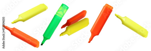 Set colorful fluorescent felt pen marker, highlighter isolated on white background, clipping path