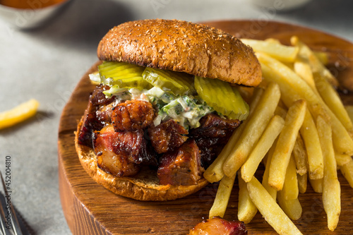 Homemade Smoked Burnt Ends BBQ Sandwich