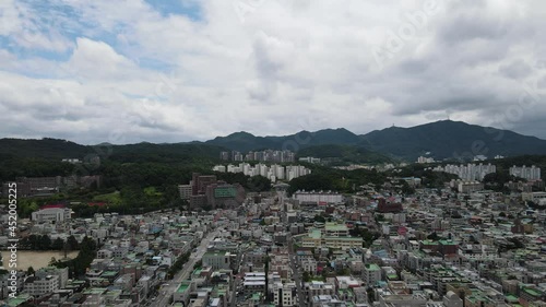 Drone shot flying over Daejeon metropolitan city in South Korea photo