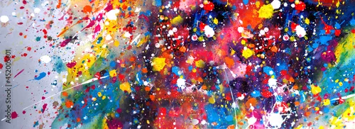Panel kuchenny z motywem Hand drawn colorful painting abstract art panorama background colors texture.