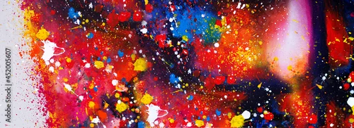 Panel kuchenny z motywem Hand drawn colorful painting abstract art panorama background colors texture.