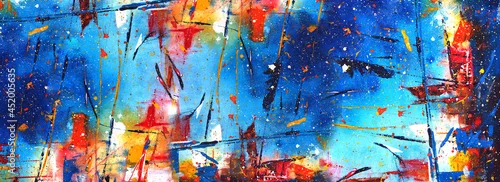 Panel kuchenny z motywem Hand drawn colorful painting abstract art panorama background colors texture.
