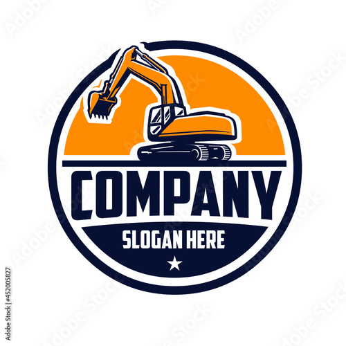 Excavator Company Ready Made Logo Design. Circle Badge Emblem Design