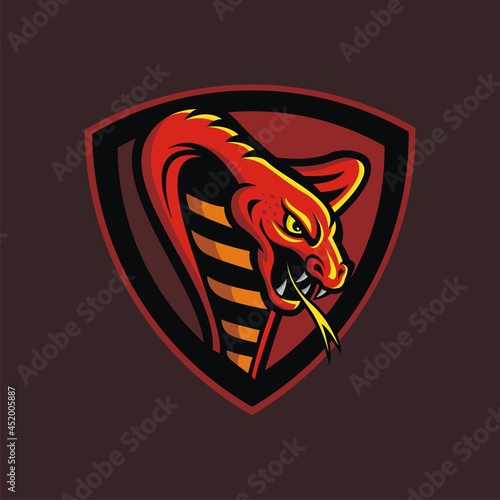 Red cobra mascot in shield.
