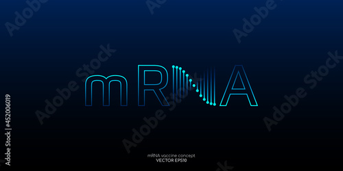 mRNA vaccine logo or symbol. Abstract RNA molecule helix spiral blue green isolated on black background. Vector illustration in concept covid vaccine, medical science, genetic biotechnology, gene