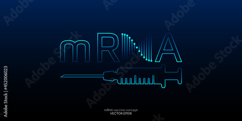 mRNA vaccine logo or symbol. Abstract RNA molecule helix spiral blue green isolated on black background. Vector illustration in concept covid vaccine, medical science, genetic biotechnology, gene