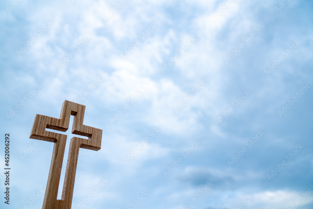 Blue Sky Background Wooden Cross