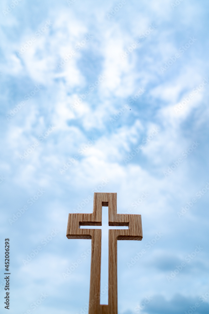 Blue Sky Background Wooden Cross