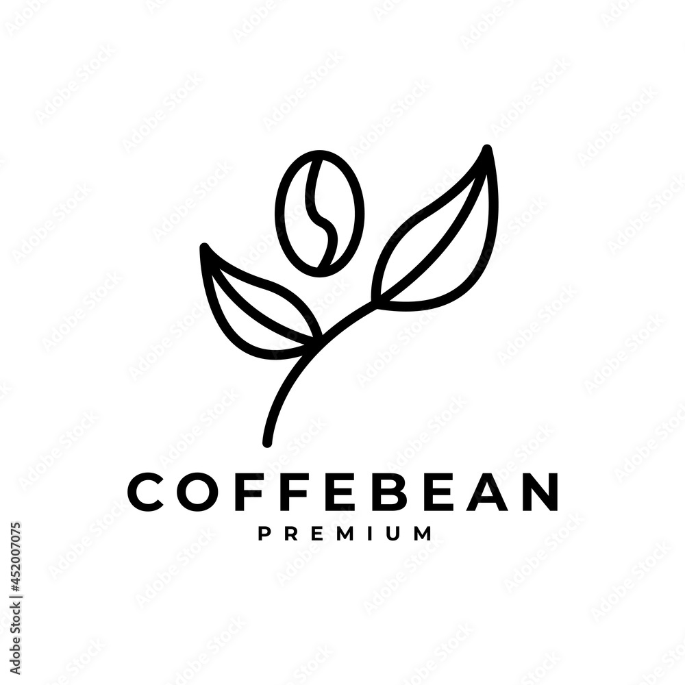Coffee Bean Plant Branch Hipster Minimal Logo Vector With Leaf Simple Line Outline Icon For Natural Cafe Concept. Coffee Bean Plant Branch Hipster Minimal Logo Vector With Leaf Simple Line Outline Icon For Natural Cafe Concept.