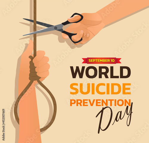 World Suicide Prevention Day concept with awareness ribbon. Design for poster, greeting card, banner, and background.
