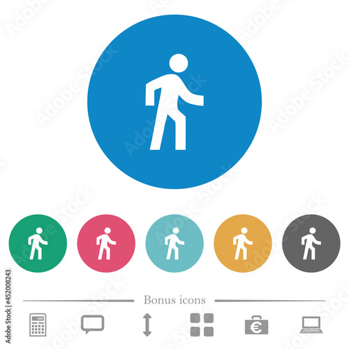 Man walking right flat round icons
