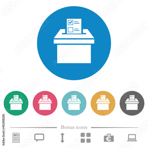 Voting paper and ballot box solid flat round icons