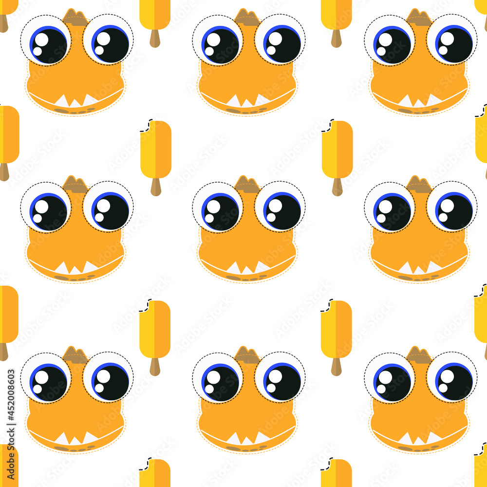 Dinosaur baby cute pattern and sweet ice cream on a white background Dinosaur baby cute pattern and sweet ice cream on a white background