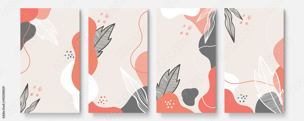 Social media stories background templates with soft pastel color. Abstract floral vector backgrounds with copy space for text