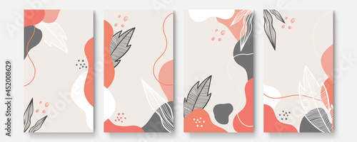 Social media stories background templates with soft pastel color. Abstract floral vector backgrounds with copy space for text