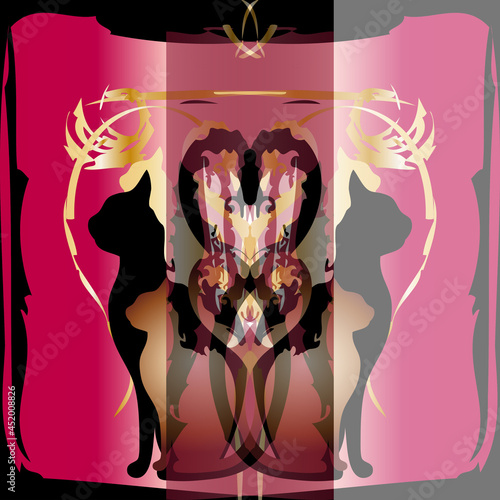 Goddess Cat Ancient Egypt, Bastet. Eye of Horus, Coptic cross. Contemporary art. Cubism, avant-garde