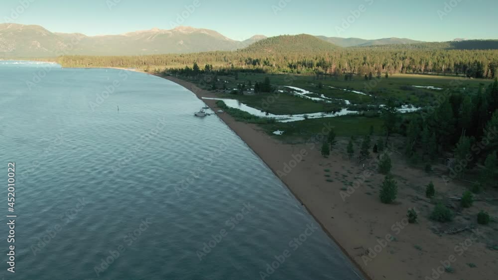Aerial: Lake Tahoe, forest and Baldwin Beach. California, USA Aerial: Lake Tahoe, forest and Baldwin Beach. California, USA