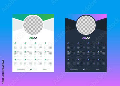 Wall Calendar 2022, 1 Page Wall Calendar 2022 Template Design, Gradient Color Wall Calendar