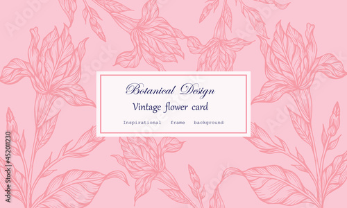 Vintage card hand drawn leaves flower pattern floral wreath Floral frame for flowershop with label design Summer rose flowers card boho batik Floral background for cosmetic packaging vector 