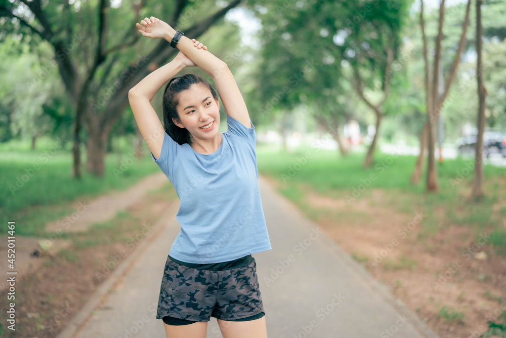 Asian women stretching and warm up before exercise