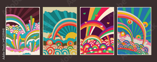 Fotografie, Obraz Psychedelic Art Illustrations, Vector Templates for Colorful Posters, Covers