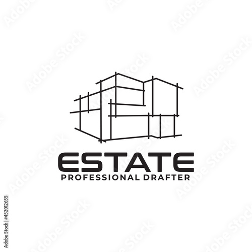 Black mono line logo home drafter design