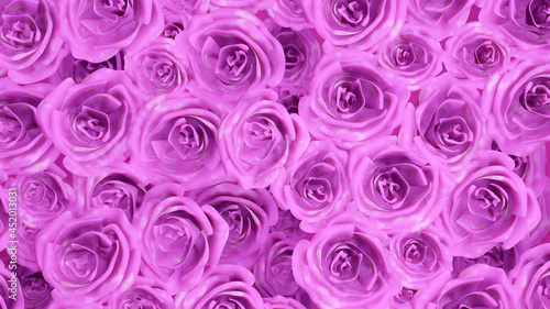 Dense pink rose flower wall (3D Rendering)