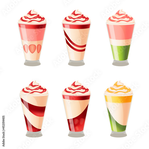 Realistic Panna cotta, jelly  dessert with with different flavors.