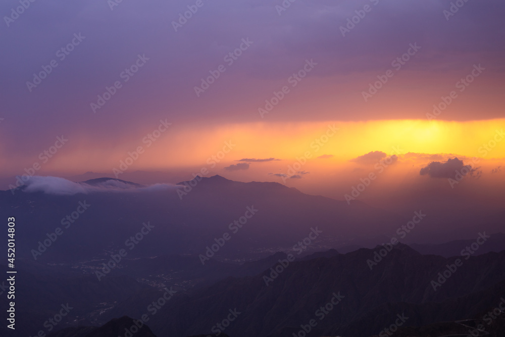 Top of Mountains - Sunset Stunning View of clouds - Natural background 