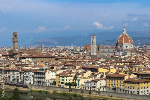 View of the historic city of Florence, Italy with the imposing Cathedral of Santa Maria del Fiore