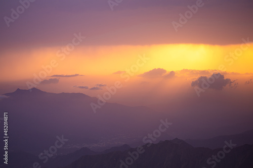 Top of Mountains - Sunset Stunning View of clouds - Natural background 