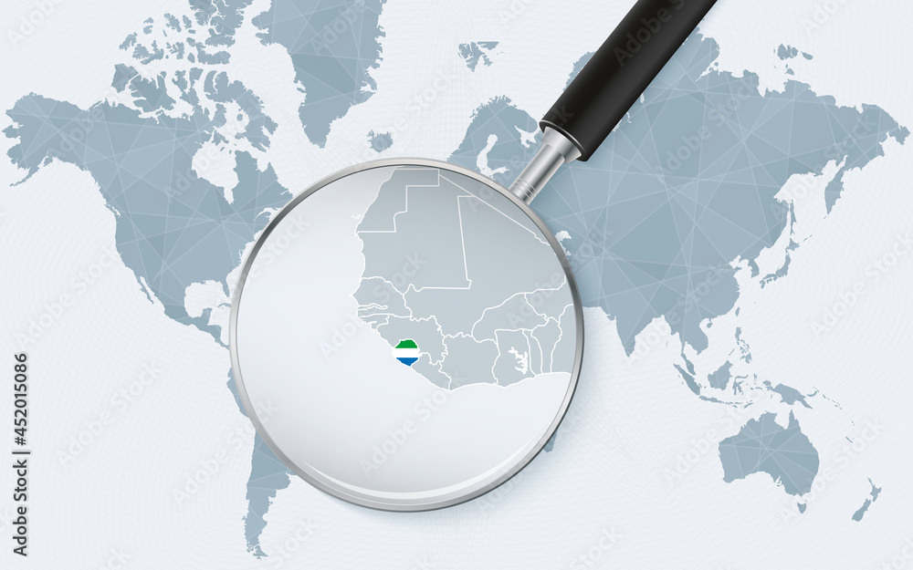World Map With A Magnifying Glass Pointing At Sierra Leone Map Of