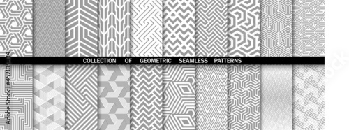 Geometric set of seamless gray and white patterns. Simple vector graphics.