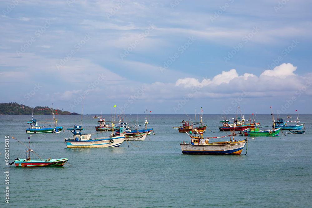 Colorful fishing boats in Matara, Sri Lanka