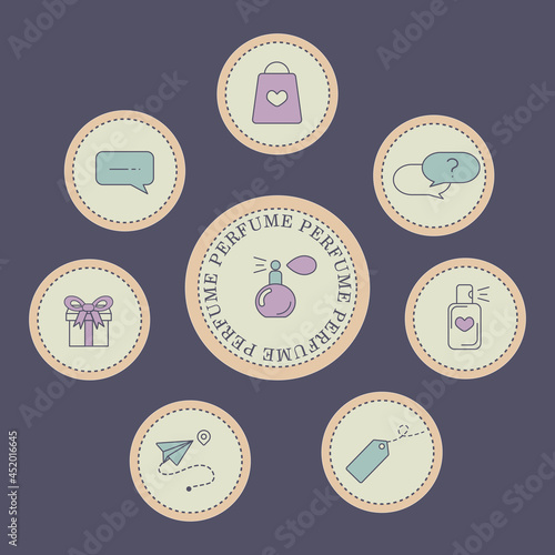 Perfume flowers pattern. Beauty and fashion Perfume Instagram Highlights Stories Covers. Instagram highlights icons.  Vector