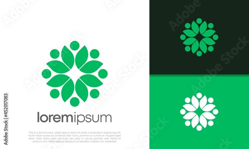 Abstract round garden plant natural line symbol. Green branch with leaves business sign.