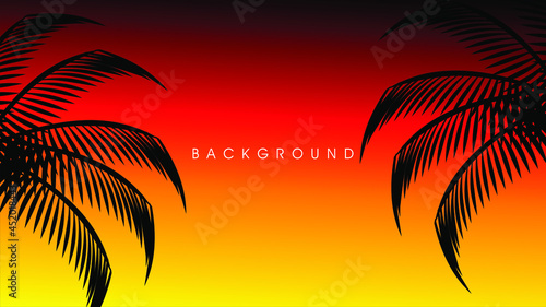 Landscape with coconut tree silhouette - vector illustration