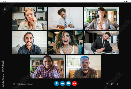 Business people on a work video call from home.