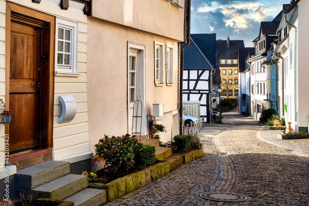 Narrow street in the old town of Siegen, Germany