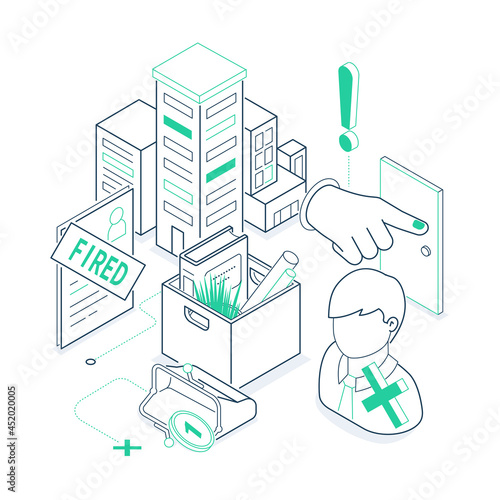 Dismissal - green and black line isometric illustration