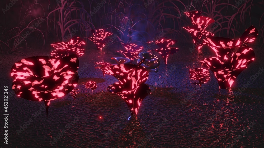 Glowing alien plants . Exoplanet flora , bioluminescent plant life ...