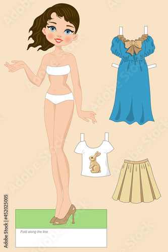 Paper doll with clothes to be collected or cut out for girls photo