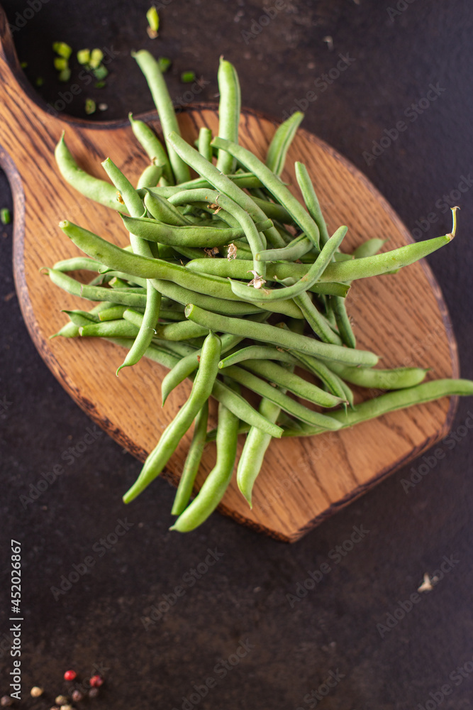 green beans fresh harvest organic product meal snack on the table copy space food background rustic. top view keto or paleo diet veggie vegan or vegetarian food green beans fresh harvest organic product meal snack on the table copy space food background rustic. top view keto or paleo diet veggie vegan or vegetarian food