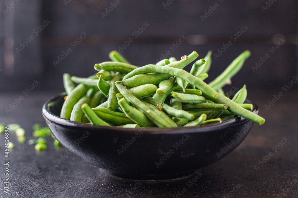 green beans fresh harvest organic product meal snack on the table copy space food background rustic. top view keto or paleo diet veggie vegan or vegetarian food green beans fresh harvest organic product meal snack on the table copy space food background rustic. top view keto or paleo diet veggie vegan or vegetarian food