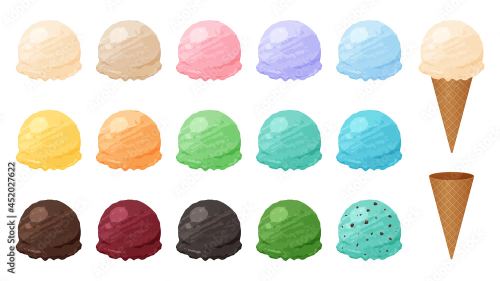 アイスクリームとワッフルコーンのイラスト素材セット Stock Vector Adobe Stock