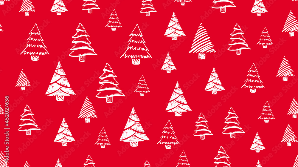 Christmas tree hand drawn illustrations. Vector.	
