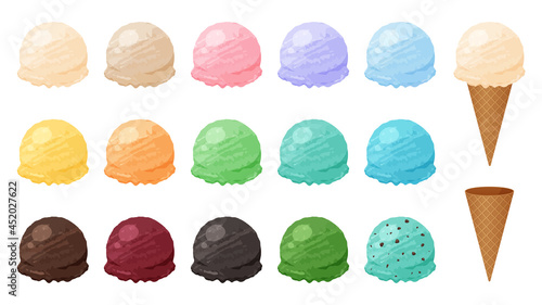 アイスクリームとワッフルコーンのイラスト素材セット