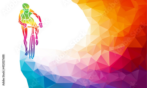 Professional cyclist involved in a bike race. Polygonal low poly