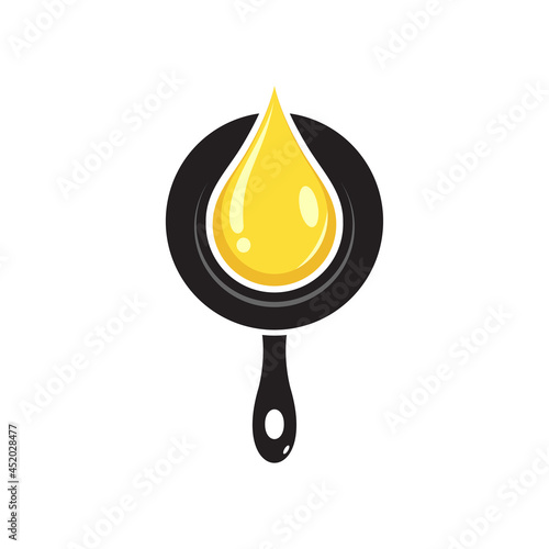 cooking pan with dripping cooking oil for modern and minimalist restaurant kitchen logo design